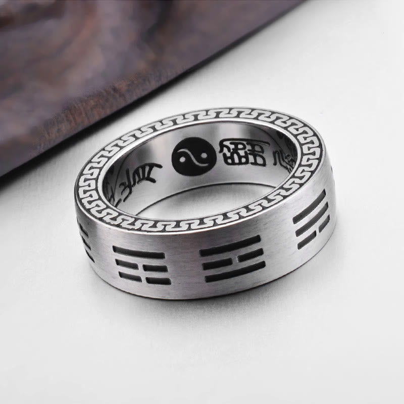Buddha Stones Bagua Yin Yang Taoistyczny Dziewięcioznakowy Mantra Pierścień Harmonii Ze Stali Tytanowej