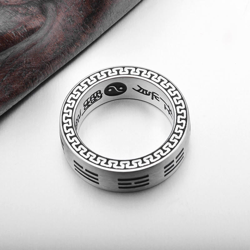 Buddha Stones Bagua Yin Yang Taoistyczny Dziewięcioznakowy Mantra Pierścień Harmonii Ze Stali Tytanowej