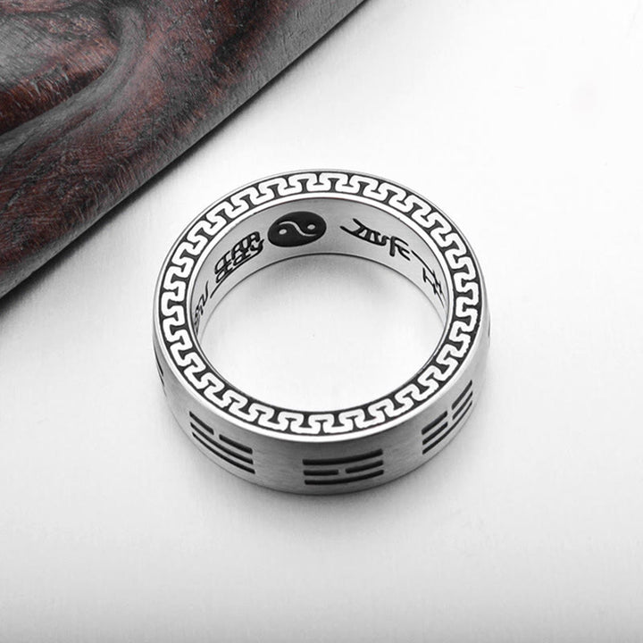 Buddha Stones Bagua Yin Yang Taoistyczny Dziewięcioznakowy Mantra Pierścień Harmonii Ze Stali Tytanowej