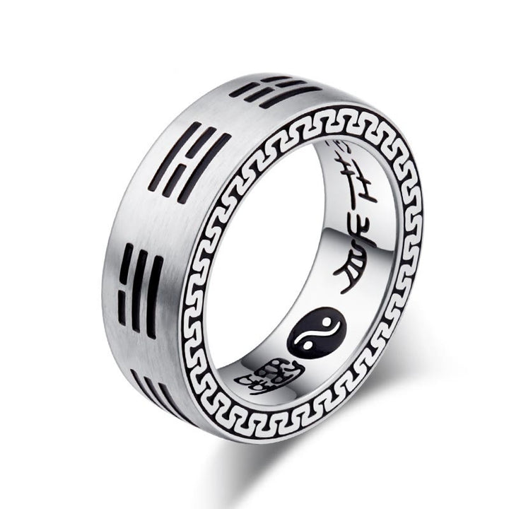 Buddha Stones Bagua Yin Yang Taoistyczny Dziewięcioznakowy Mantra Pierścień Harmonii Ze Stali Tytanowej