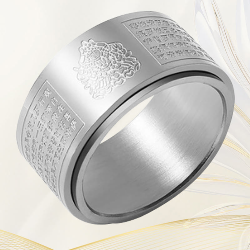 Buddha Stones Chiński Zodiak Natal Budda Sutra Serca Rzeźbiony Tytan Stal Spokojny Obrotowy Pierścień