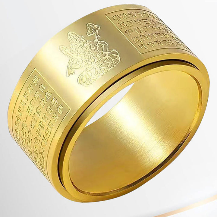 Buddha Stones Chiński Zodiak Natal Budda Sutra Serca Rzeźbiony Tytan Stal Spokojny Obrotowy Pierścień