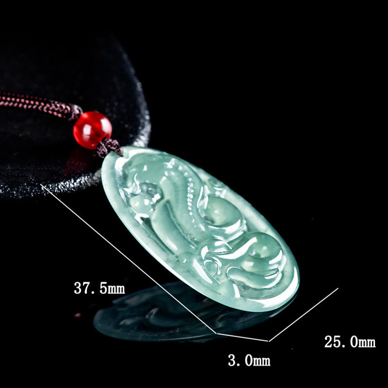 Buddha Stones Naturalny Jadeit Owalny Naszyjnik Wisiorek Szczęścia Roku Węża