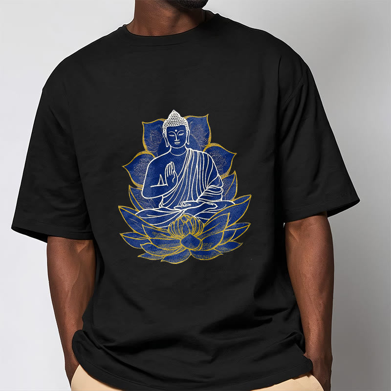 Buddha Stones Budda Siedzący Na Lotosie Bawełniana Koszulka T-shirt - image 12