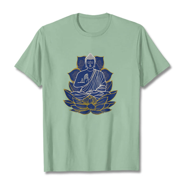 Buddha Stones Budda Siedzący Na Lotosie Bawełniana Koszulka T-shirt - PaleGreen - 2XL - image 17
