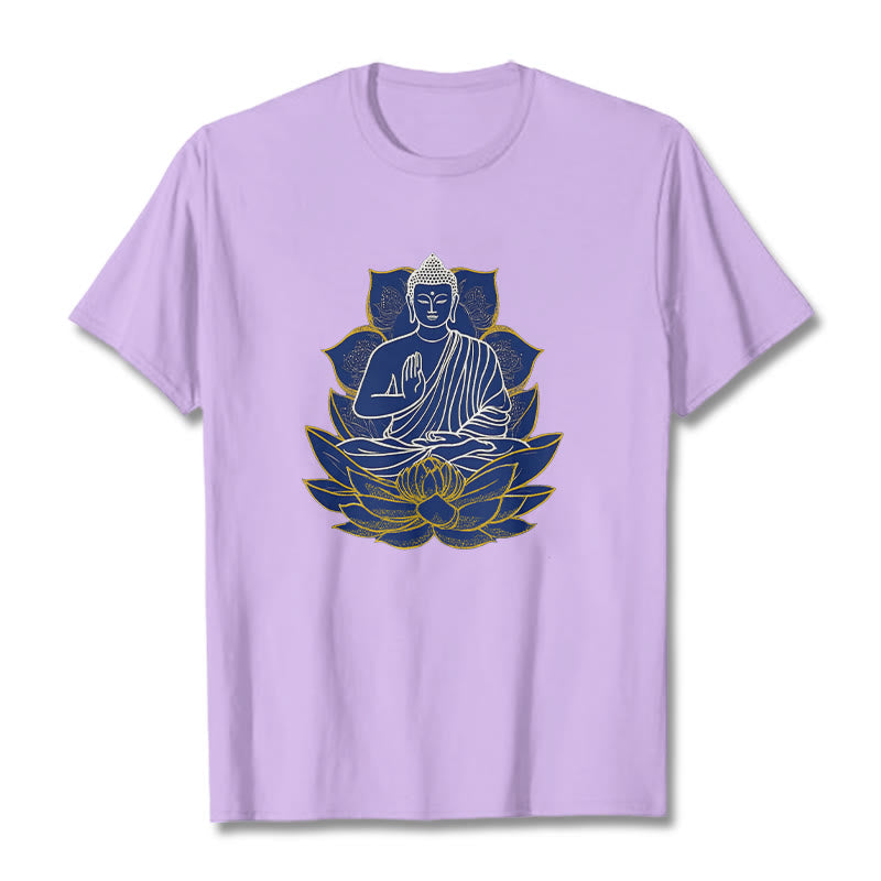 Buddha Stones Budda Siedzący Na Lotosie Bawełniana Koszulka T-shirt - Śliwka - 2XL - image 9