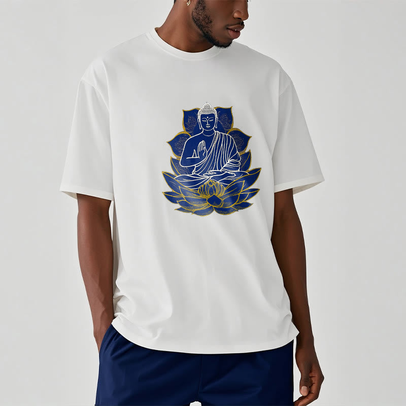 Buddha Stones Budda Siedzący Na Lotosie Bawełniana Koszulka T-shirt - image 2