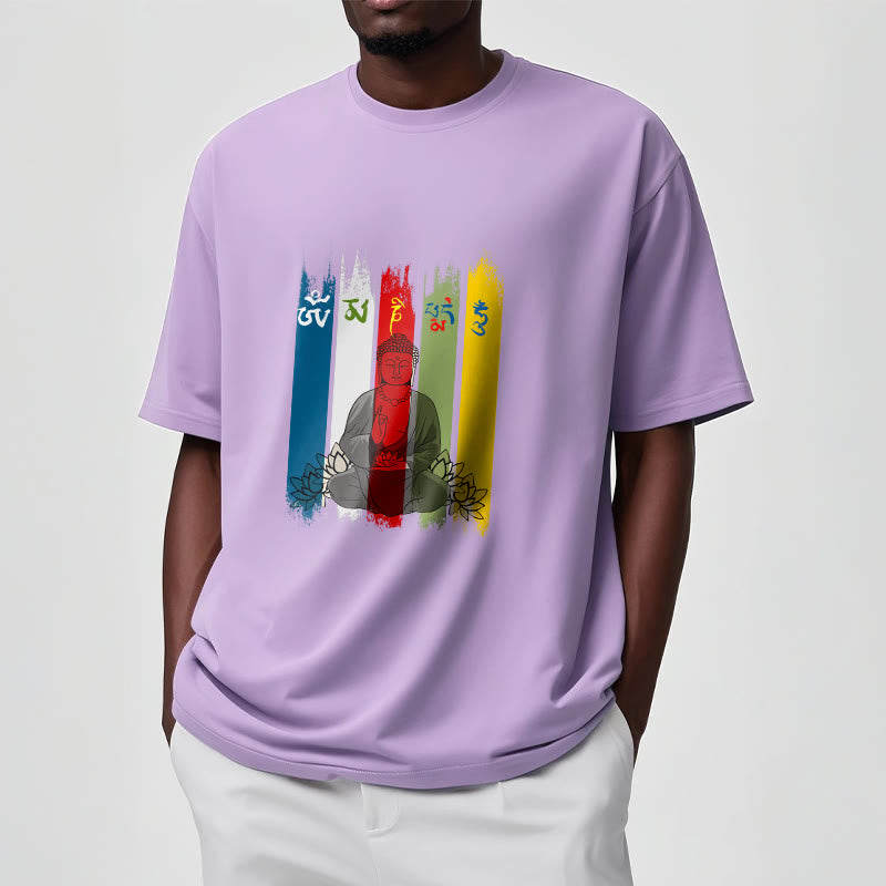 Buddha Stones Sześć Prawdziwych Słów ' Om Mani Padme Hum' Budda Siedzący Z Lotosem Bawełniana Koszulka T-shirt - image 18