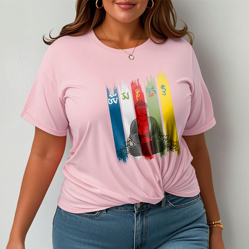 Buddha Stones Sześć Prawdziwych Słów ' Om Mani Padme Hum' Budda Siedzący Z Lotosem Bawełniana Koszulka T-shirt - image 15