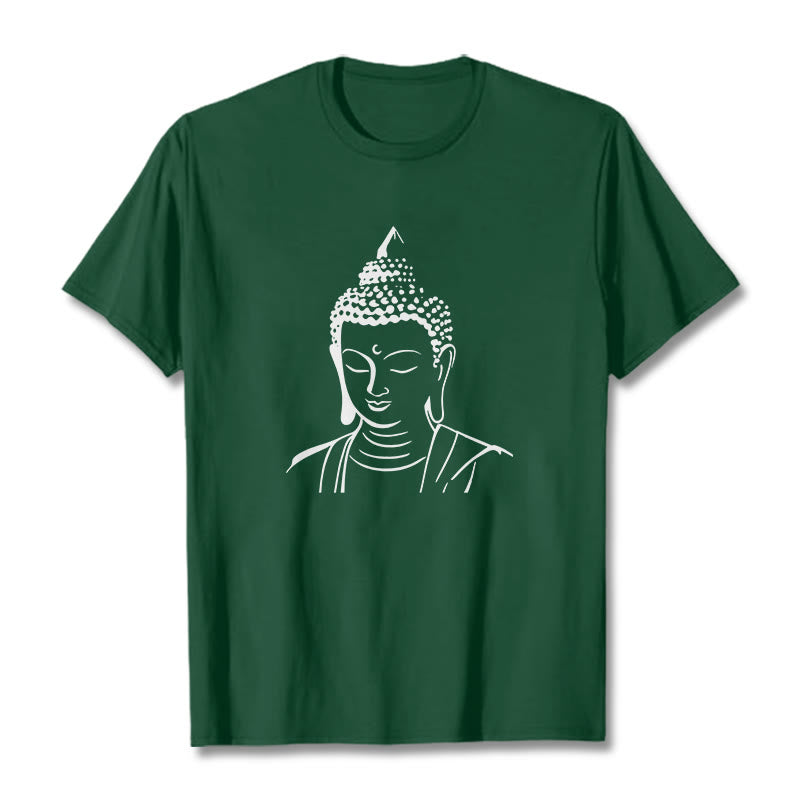 Buddha Stones Wzór Głowy Buddy Bawełniana Koszulka T-shirt - ForestGreen - 2XL - image 0