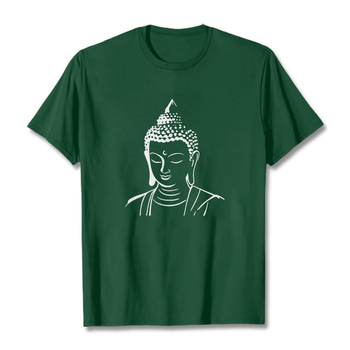 Buddha Stones Wzór Głowy Buddy Bawełniana Koszulka T-shirt - ForestGreen - 2XL - image 0