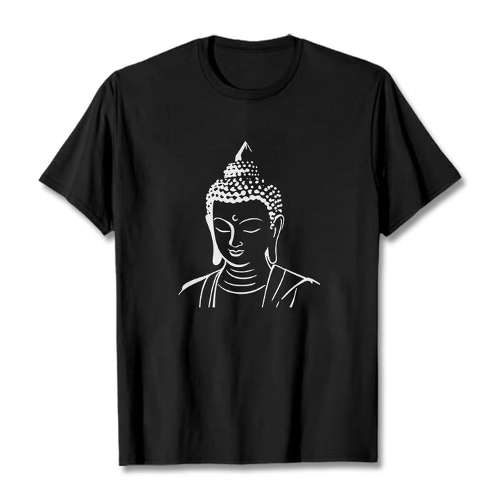 Buddha Stones Wzór Głowy Buddy Bawełniana Koszulka T-shirt - Czarny - 2XL - image 10