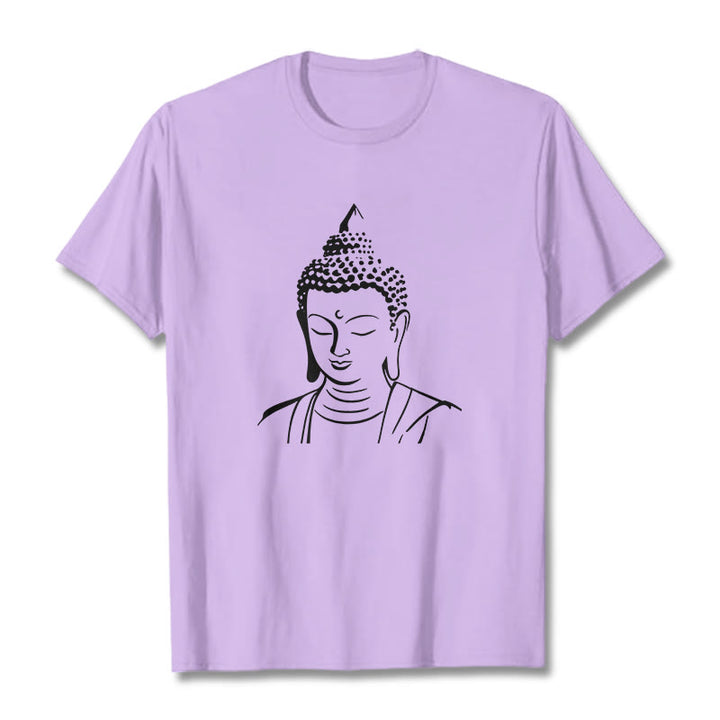 Buddha Stones Wzór Głowy Buddy Bawełniana Koszulka T-shirt - Śliwka - 2XL - image 8