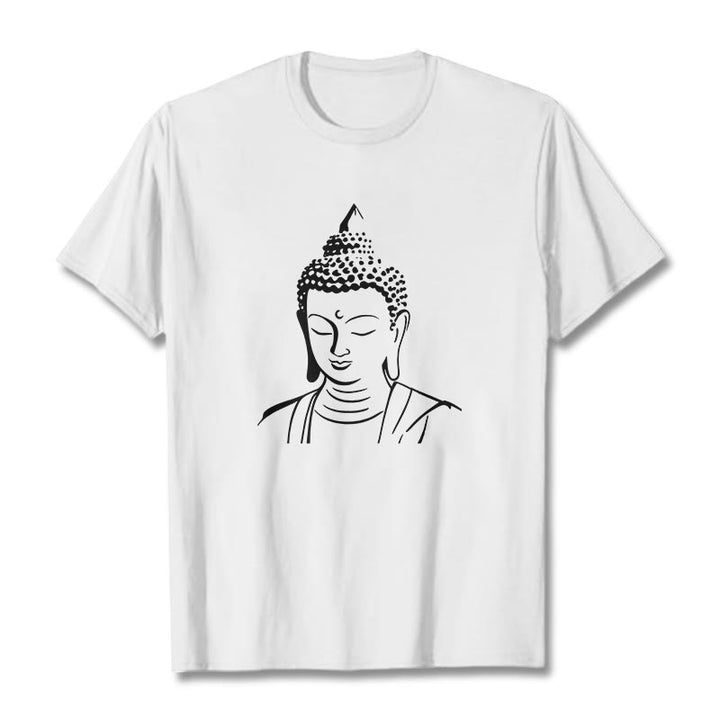Buddha Stones Wzór Głowy Buddy Bawełniana Koszulka T-shirt - Biały - 2XL - image 3