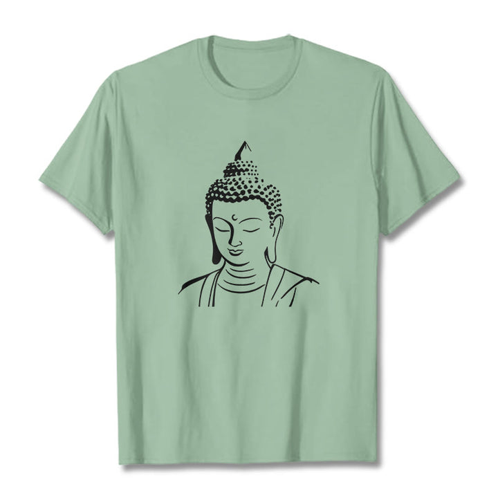 Buddha Stones Wzór Głowy Buddy Bawełniana Koszulka T-shirt - PaleGreen - 2XL - image 16