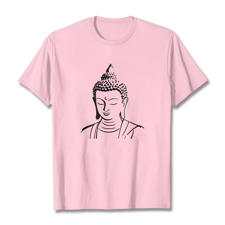 Buddha Stones Wzór Głowy Buddy Bawełniana Koszulka T-shirt - Jasnoróżowy - 2XL - image 18