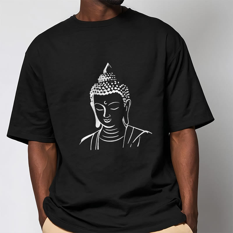 Buddha Stones Wzór Głowy Buddy Bawełniana Koszulka T-shirt - image 11