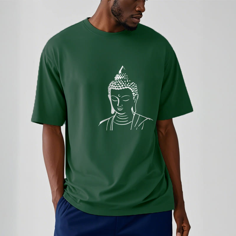 Buddha Stones Wzór Głowy Buddy Bawełniana Koszulka T-shirt - image 2