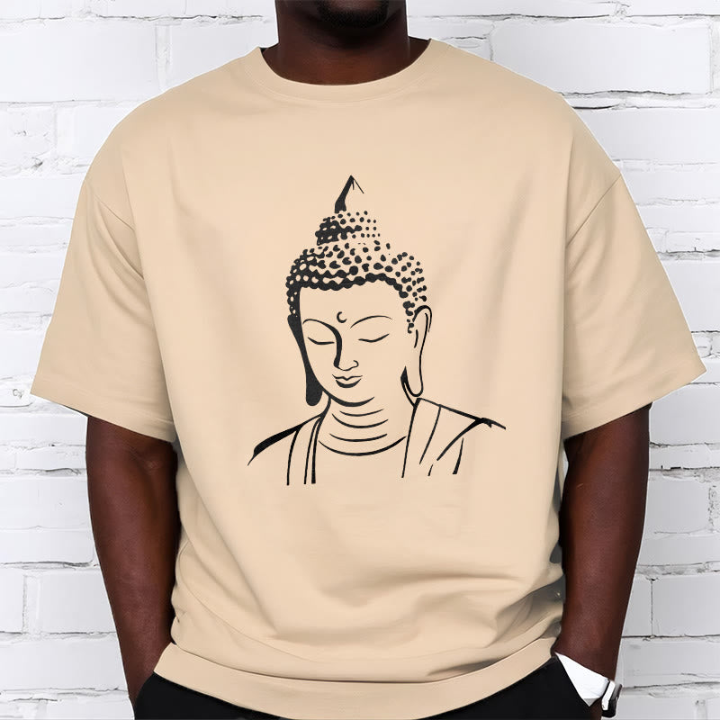 Buddha Stones Wzór Głowy Buddy Bawełniana Koszulka T-shirt - image 7