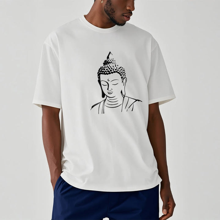 Buddha Stones Wzór Głowy Buddy Bawełniana Koszulka T-shirt - image 4