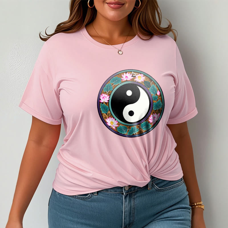 Koszulka z Buddha Stones Yin Yang Liście Lotosu Bawełniana Koszulka - image 18