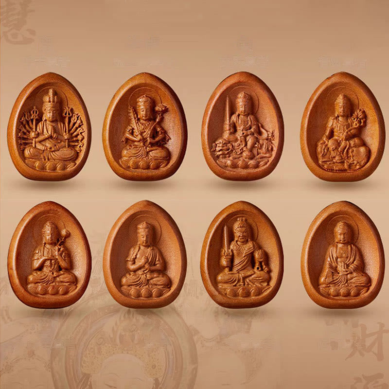 Buddha Stones Drewno Brzoskwiniowe Cynober Om Mani Padme Hum Chiński Zodiak Czarny Naszyjnik Wisiorki - image 2