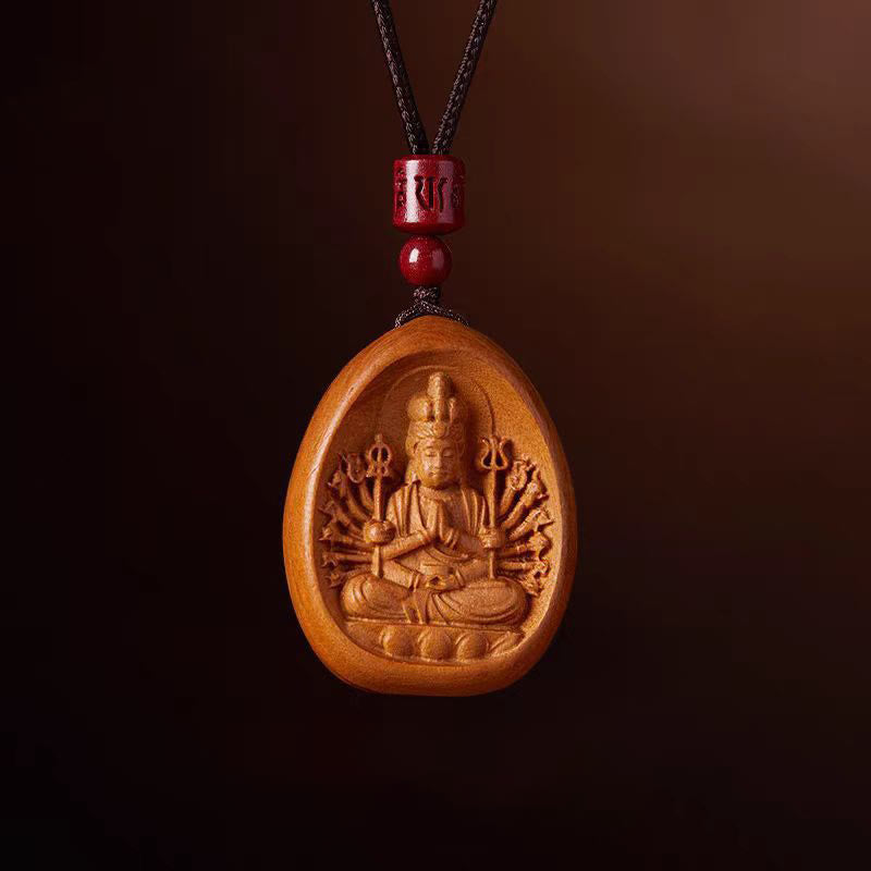 Buddha Stones Drewno Brzoskwiniowe Cynober Om Mani Padme Hum Chiński Zodiak Czarny Naszyjnik Wisiorki - Szczur brzoskwiniowy - image 14