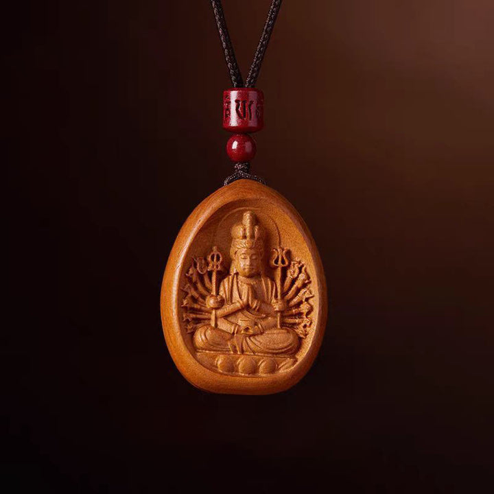 Buddha Stones Drewno Brzoskwiniowe Cynober Om Mani Padme Hum Chiński Zodiak Czarny Naszyjnik Wisiorki - Szczur brzoskwiniowy - image 14