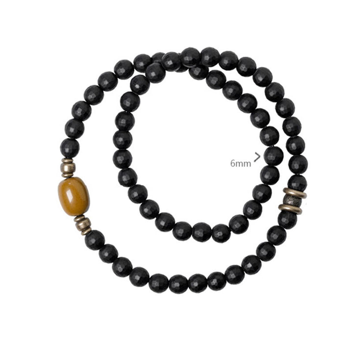 Buddha Stones Mrożone Cięte Powierzchnie Czarne Onyksowe Koraliki Topazowe Podwójnie Owijana Bransoletka Ochronna