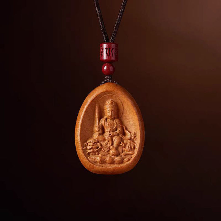 Buddha Stones Drewno Brzoskwiniowe Cynober Om Mani Padme Hum Chiński Zodiak Czarny Naszyjnik Wisiorki - Królik brzoskwiniowy - image 16
