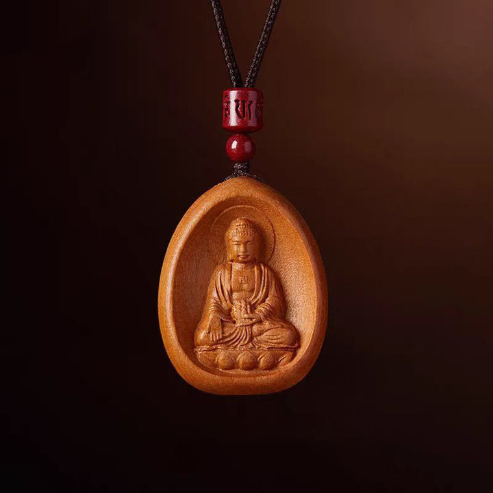 Buddha Stones Drewno Brzoskwiniowe Cynober Om Mani Padme Hum Chiński Zodiak Czarny Naszyjnik Wisiorki - Peach Wood-Pies Świnia - image 20