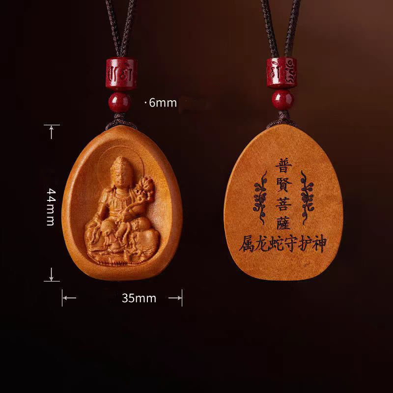 Buddha Stones Drewno Brzoskwiniowe Cynober Om Mani Padme Hum Chiński Zodiak Czarny Naszyjnik Wisiorki - image 13