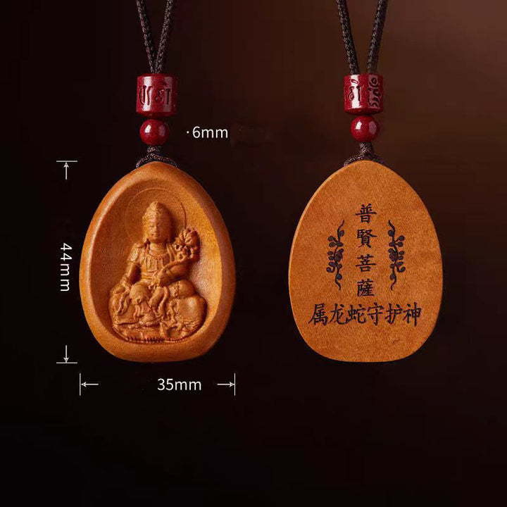 Buddha Stones Drewno Brzoskwiniowe Cynober Om Mani Padme Hum Chiński Zodiak Czarny Naszyjnik Wisiorki - image 13