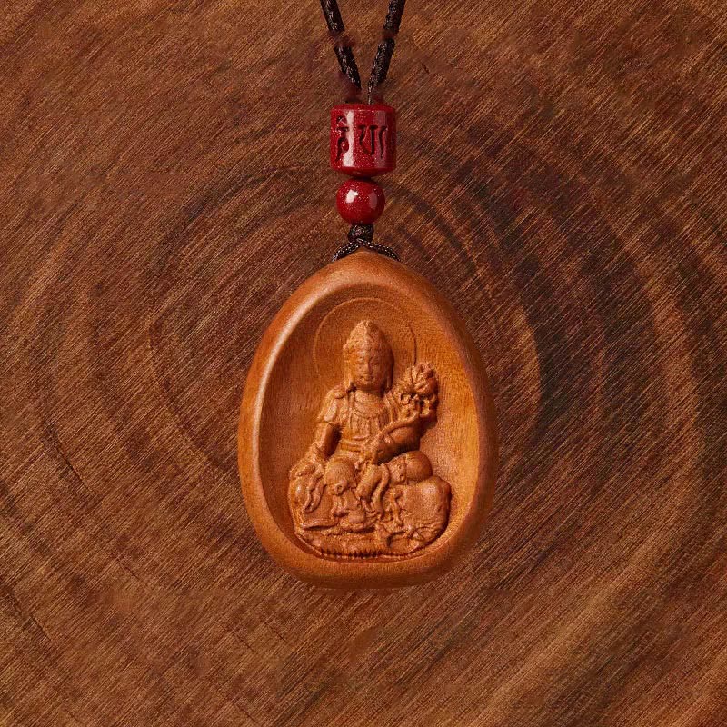 Buddha Stones Drewno Brzoskwiniowe Cynober Om Mani Padme Hum Chiński Zodiak Czarny Naszyjnik Wisiorki - image 3