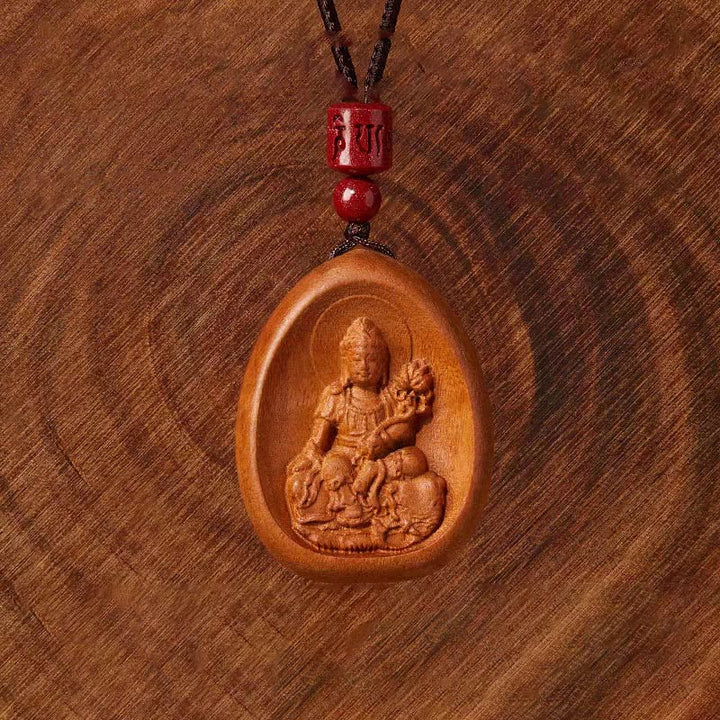 Buddha Stones Drewno Brzoskwiniowe Cynober Om Mani Padme Hum Chiński Zodiak Czarny Naszyjnik Wisiorki - image 3