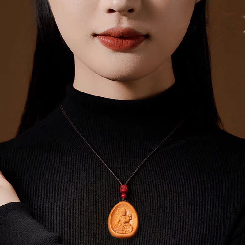 Buddha Stones Drewno Brzoskwiniowe Cynober Om Mani Padme Hum Chiński Zodiak Czarny Naszyjnik Wisiorki - image 4