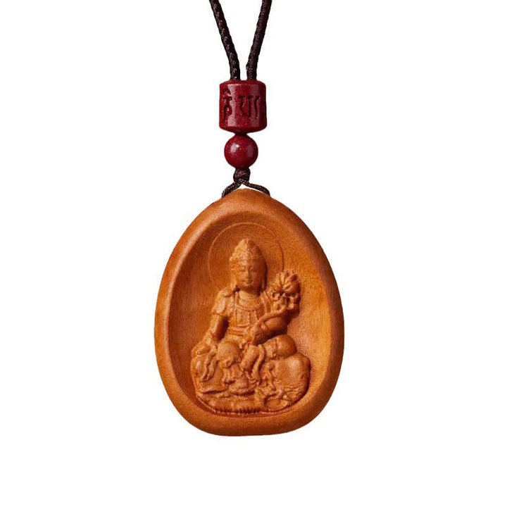Buddha Stones Drewno Brzoskwiniowe Cynober Om Mani Padme Hum Chiński Zodiak Czarny Naszyjnik Wisiorki - image 12