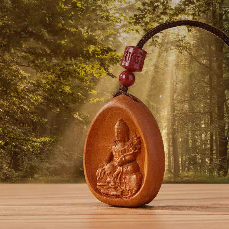 Buddha Stones Drewno Brzoskwiniowe Cynober Om Mani Padme Hum Chiński Zodiak Czarny Naszyjnik Wisiorki - image 5