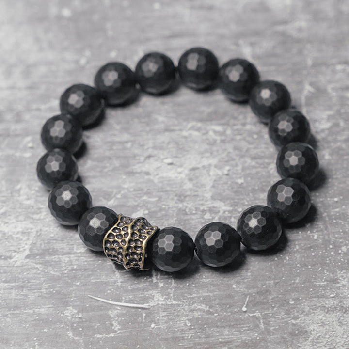 Bransoletka ochronna Buddha Stones Matte Frosting Black Onyx Copper Brass