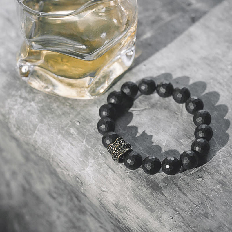 Bransoletka ochronna Buddha Stones Matte Frosting Black Onyx Copper Brass