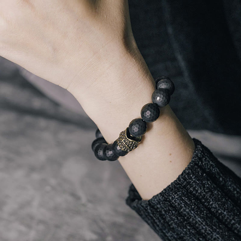 Bransoletka ochronna Buddha Stones Matte Frosting Black Onyx Copper Brass