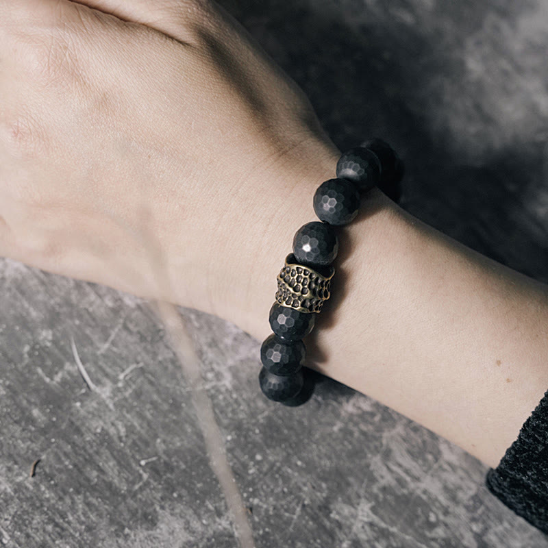 Bransoletka ochronna Buddha Stones Matte Frosting Black Onyx Copper Brass