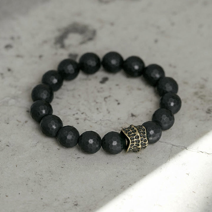 Bransoletka ochronna Buddha Stones Matte Frosting Black Onyx Copper Brass