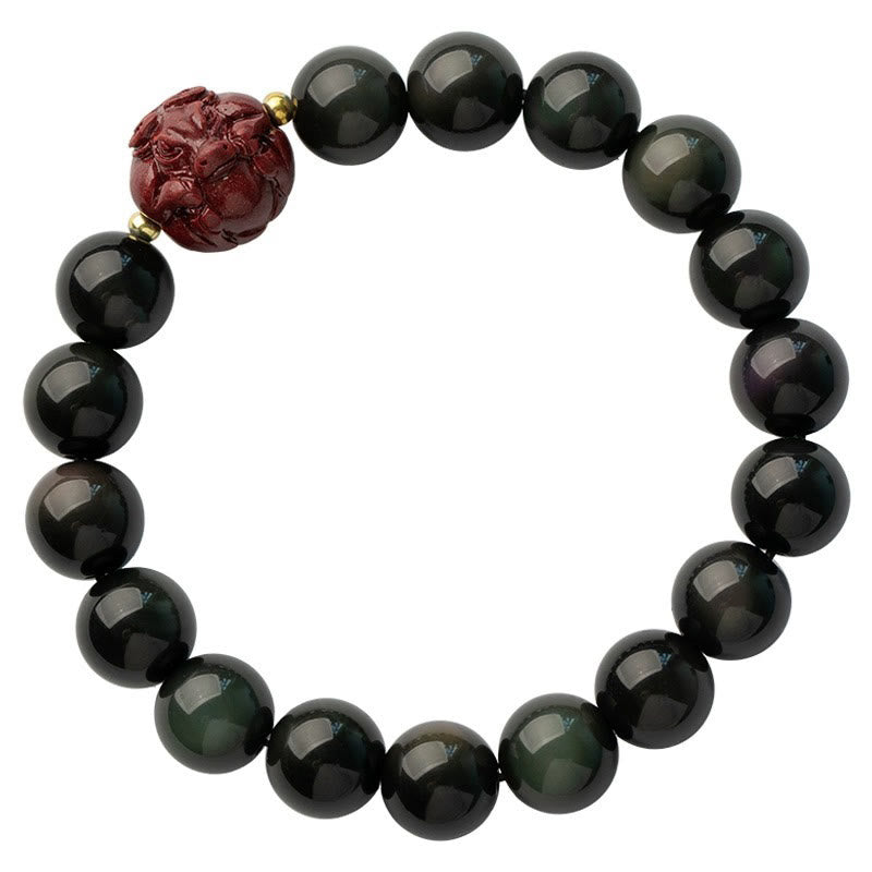 Buddha Stones Chiński Zodiak Naturalny Czarny Obsydian Cynober Bransoletka Oczyszczająca