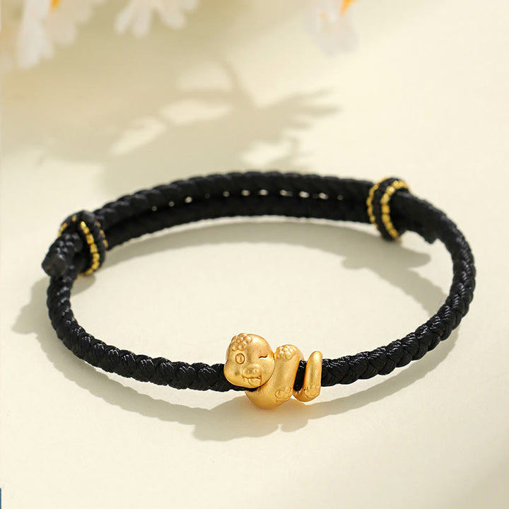 Buddha Stones Ręcznie robione 999 Srebro Sterling Rok Węża Czerwony Sznurek Szczęścia Bransoletka Pleciona