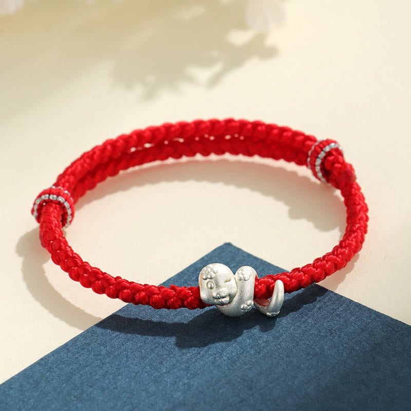 Buddha Stones Ręcznie robione 999 Srebro Sterling Rok Węża Czerwony Sznurek Szczęścia Bransoletka Pleciona