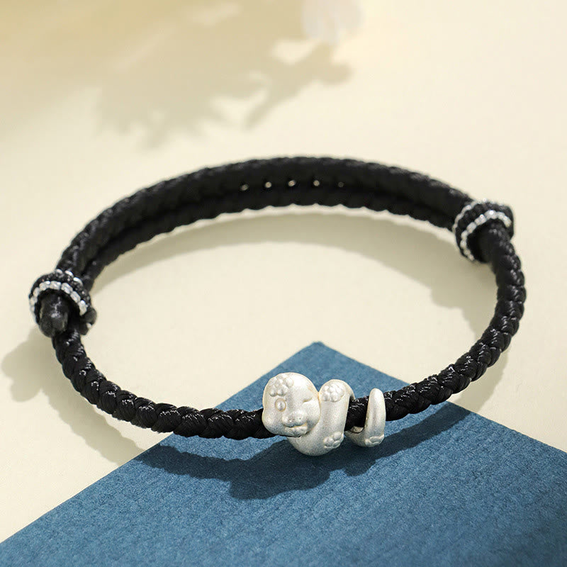 Buddha Stones Ręcznie robione 999 Srebro Sterling Rok Węża Czerwony Sznurek Szczęścia Bransoletka Pleciona