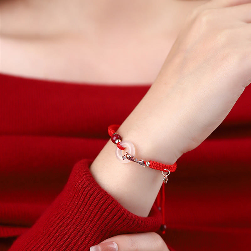 Buddha Stones Ręcznie robione Chalcedon Klamra Pokoju Ryba Koi 925 Srebro Pleciony Sznurek Pozytywna Bransoletka dla Par - image 10