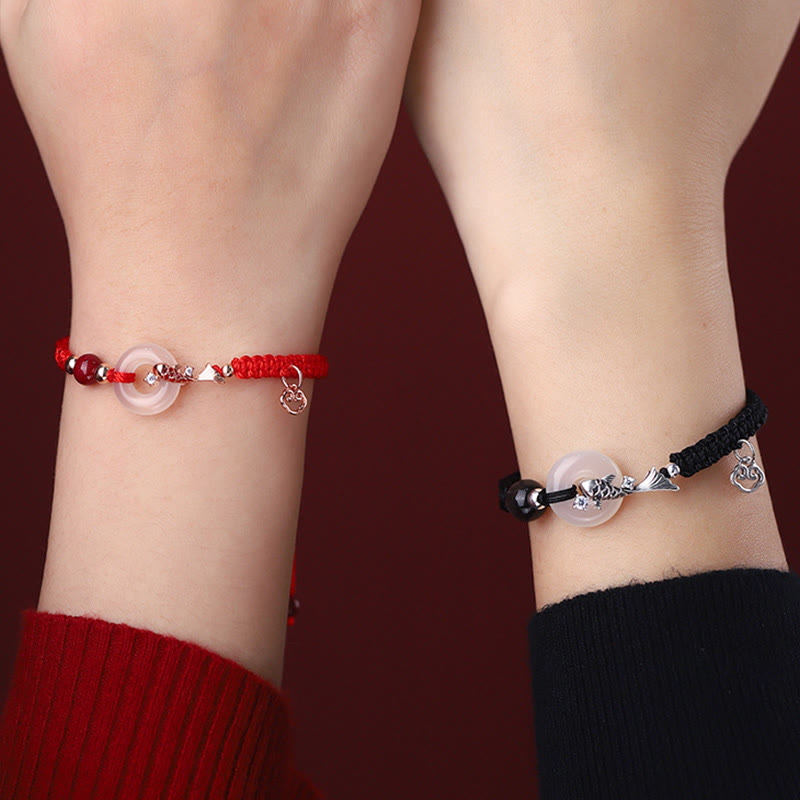 Buddha Stones Ręcznie robione Chalcedon Klamra Pokoju Ryba Koi 925 Srebro Pleciony Sznurek Pozytywna Bransoletka dla Par - image 4