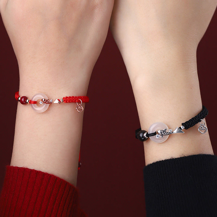 Buddha Stones Ręcznie robione Chalcedon Klamra Pokoju Ryba Koi 925 Srebro Pleciony Sznurek Pozytywna Bransoletka dla Par - image 4